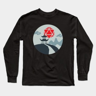 Japanese Shrine D20 Dice Sun RPG Landscape Long Sleeve T-Shirt